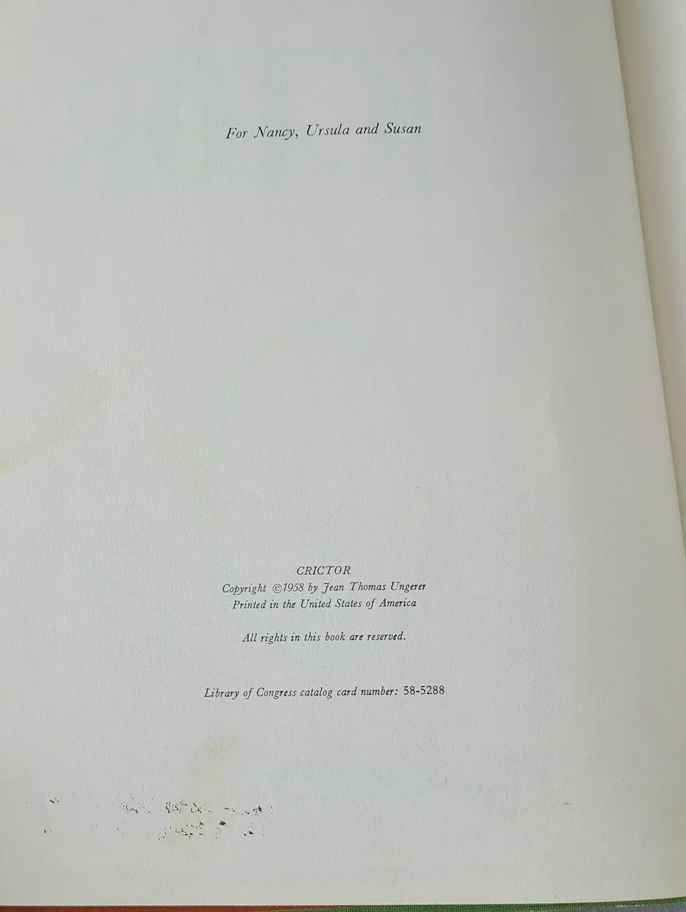 Crictor Tomi Ungerer 1958 Vintage Book